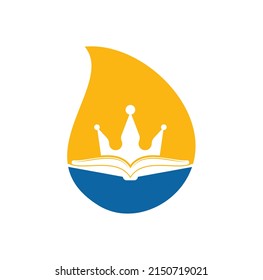 King Book drop shape concept vector logo template design. Vector book and crown logo concept.	