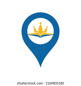 King Book gps shape concept vector logo template design. Vector book and crown logo concept.