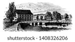 King Bridge in 1860 is located in the northwest Bronx New York, vintage line drawing or engraving illustration.