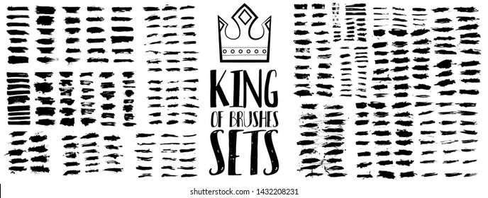 King of brush sets. High quality grunge brush strokes. Exclusive work with a large number of creative brush strokes for any project. Set of black paint, ink brush strokes, brushes, lines. Vector 