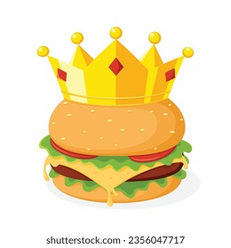 King-Burger, flach und doodle Cartoon einzeln auf weißem Hintergrund