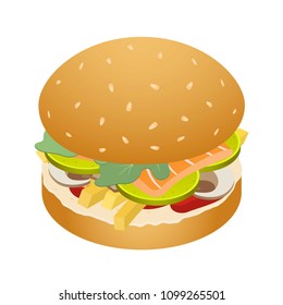 King of burger icon. Isometric of king of burger vector icon for web design isolated on white background