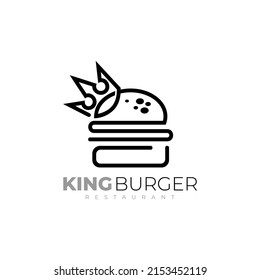 King burger logo template, burger logo in stripe style with crown combination