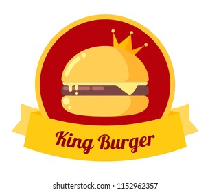 King burger vector illustration. Delicious fresh cheeseburger with crown. Menu concept.