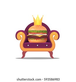King burger. Vector burger on the throne. Vector illustration