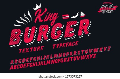 King Burger. Vintage 3D Serif Font. Hand Made Font And Logotype. Vintage Style. Old Whiskey. Clothing Collection. Retro Print. Hipster Style.