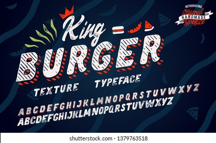 King Burger. Vintage 3D Serif Font. Hand Made Font And Logotype. Vintage Style. Old Whiskey. Clothing Collection. Retro Print. Hipster Style.