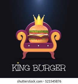 King burger.Vector burger on the throne. Vector illustration