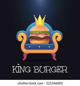 King burger.Vector burger on the throne. Vector illustration