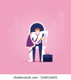 King businessman - vector illustration. A successful businessman is sitting on throne crown on his head