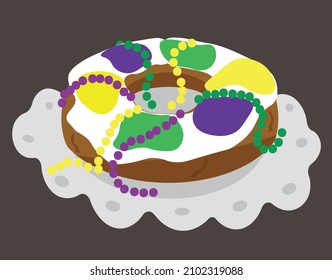 King Cake Mardi Gras Carnival Colorful Vector Icon. Typical Mardi Gras Cake.