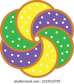 King Cake Mardi Gras Carnival Colorful Vector Icon. Typical Mardi Gras Cake.	