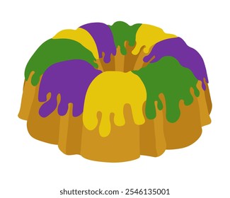 King Cake tradicional Mardi Gras pastelaria, pacote cupcake com creme tricolor em cima para menu ou cartaz de design de ilustração vetorial