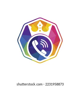 Diseño del logo del vector de llamada King. Diseño de iconos de auriculares y copas.