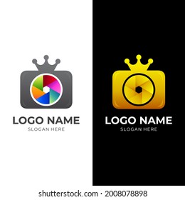 king camera logo, camera and crown, logo combination with 3d colorful style