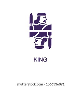 King card element in flat simple style on white background. King card icon, with text name concept