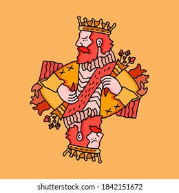 King card holding flowers vector design in colors. Vector print for t-shirt or clothing. Print design. Character design.