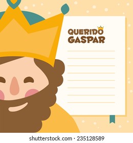 king Caspar. vectorized letter on a yellow background