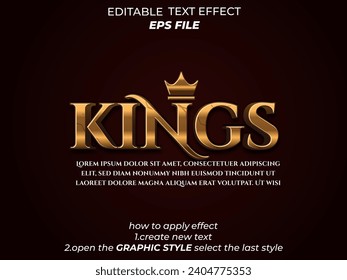 king castle text effect, font editable, typography, 3d text for games. vector template