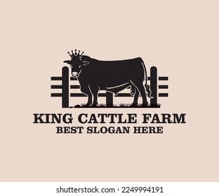 king cattle farm logo, silhouette of bull standing vector illustrations