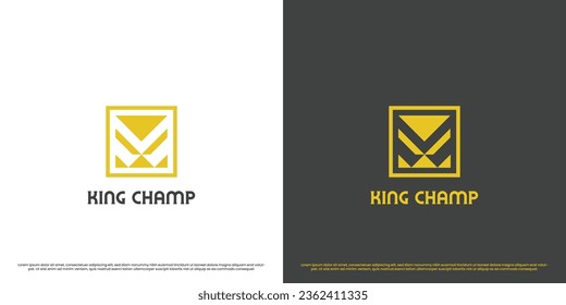 King of champions logo design illustration. Flat silhouette royal crown race trophy letter V logotype. Creative abstract concept template symbol icon simple modern subtle geometric monogram quiet.