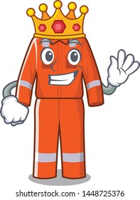 King character work overalls hanging on door