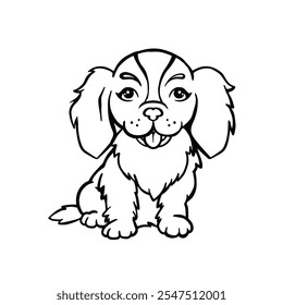 King Charles Spaniel Dog Coloring Page, Hand Drawn Vector Illustration