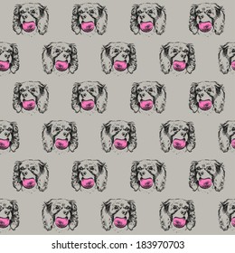 King Charles Spaniel dog seamless pattern