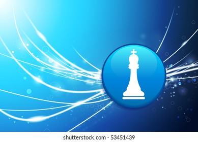 King Chess Button on Blue Abstract Light Background Original Illustration