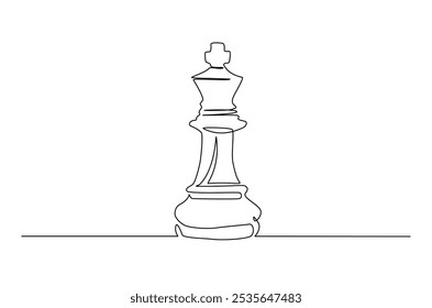 King of chess in continuous one line drawing. Single line art illustration of one chess king. Editable vector.