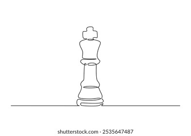 King of chess in continuous one line drawing. Single line art illustration of one chess king. Editable vector.