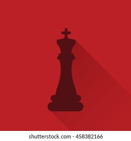 King Chess Figure on red backround (long shadow)
