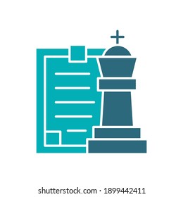 King chess piece with clipboard colored icon. Board game, table entertainment symbol