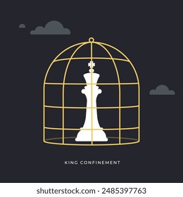 A king chess piece in a golden cage. Isolated vector illustration.