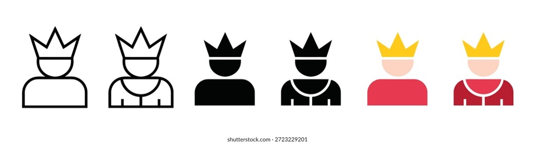 King Chess Piece Icon Set, Flat Strategy Game Crown Illustration
