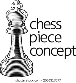 A king chess piece in vintage woodcut style concept