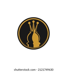 King of chess pieces logo. black background with gold lines