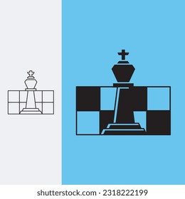 king with chess pieces, logo design template sign. monoline style and silhouette stylish.