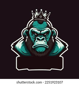 King chimpanzee illustration, esports mascot designs, gaming logo template, emblem