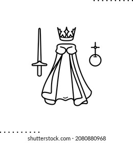 King Cloak,  Monarch Gown, Royal Robe  Black Vector Small Graphic Isolated On White