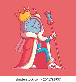 King Clock character in a cool pose vector illustration. Motivation, time, inspiration design concept.	
