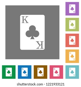 King of clubs card flat icons on simple color square backgrounds