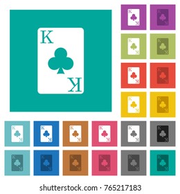 King of clubs card multi colored flat icons on plain square backgrounds. Included white and darker icon variations for hover or active effects.