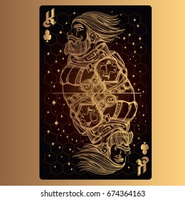 King of clubs. Playing card with original design on the theme of space.