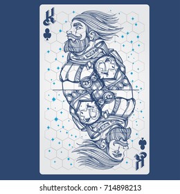 King of clubs. Playing card with original design on the theme of space.