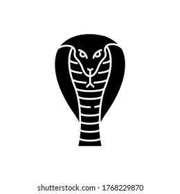 King cobra black glyph icon. Hamadryad. Venomous snake with hood. Dangerous reptile. Endemic species of India. Aggressive animal. Silhouette symbol on white space. Vector isolated illustration