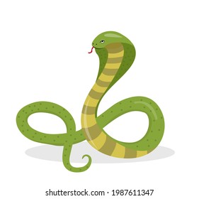 King cobra flat cartoon style. Snake isolated on white background, logo element. Vector illustration