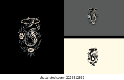 king cobra and flowers vector illustration artwork design