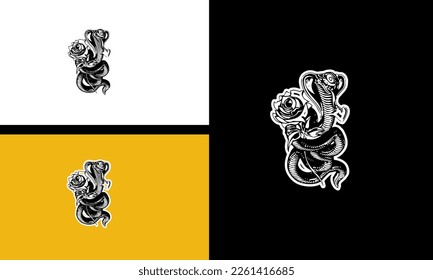 king cobra and flowers vector outline design