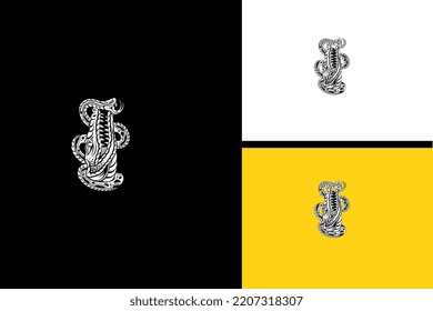 king cobra and head crocodile vector line art design